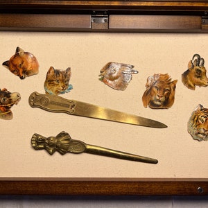 Sweet Victorian Vintage Die Cuts Animal Heads Cat Goat Donkey Lion Tiger Fox Set of 7