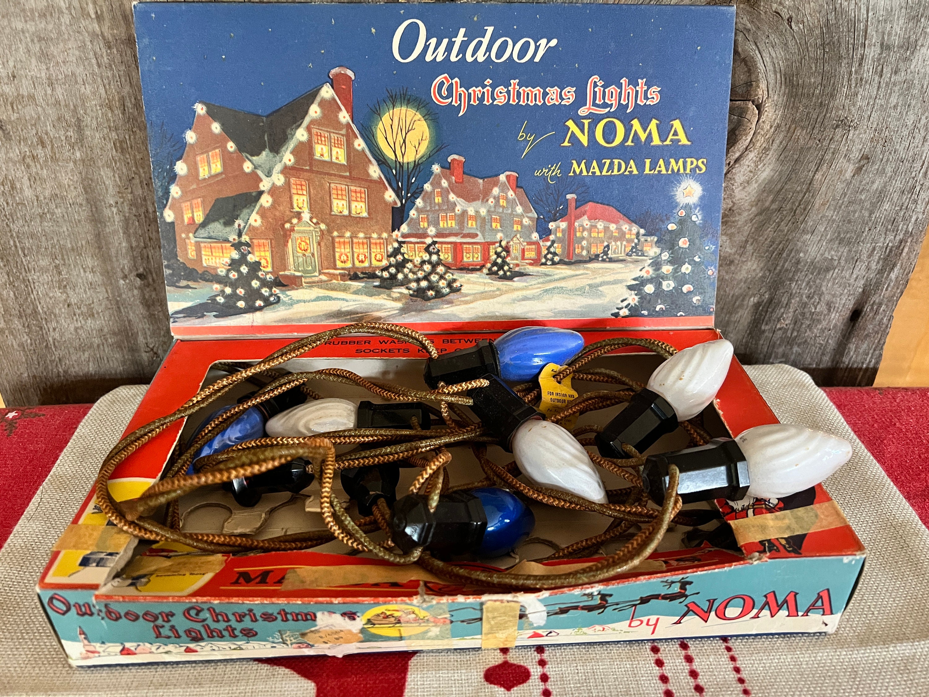 Vintage NOMA Outdoor Christmas 7 String Lights W/mazda Lamps