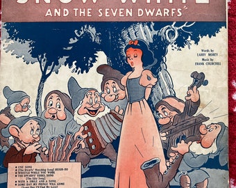 Vintage Walt Disney's Snow White and The Seven Dwarfs "One Song" Morey, Larry & Churchill Frank Irving Berlin 1937 Piano Ukulele Sheet Music