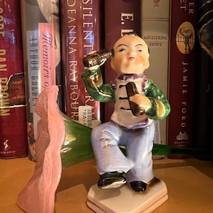 Occupied Japan Vintage Ceramic Asian Dancing Man Figurine Holding Percussion