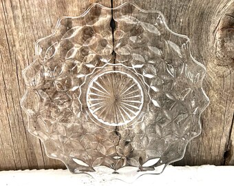 Fancy Vintage Pressed Prescut American Glass Wave Scalloped Beveled Decorative Plate EAPG Serving Appetizers Deserts Luncheon Display 7"