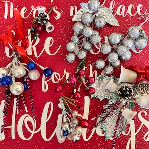 Pretty Vintage Christmas Mercury Bead Spray Corsage Silver Mica Grape Ornaments Wreath Making Table Display