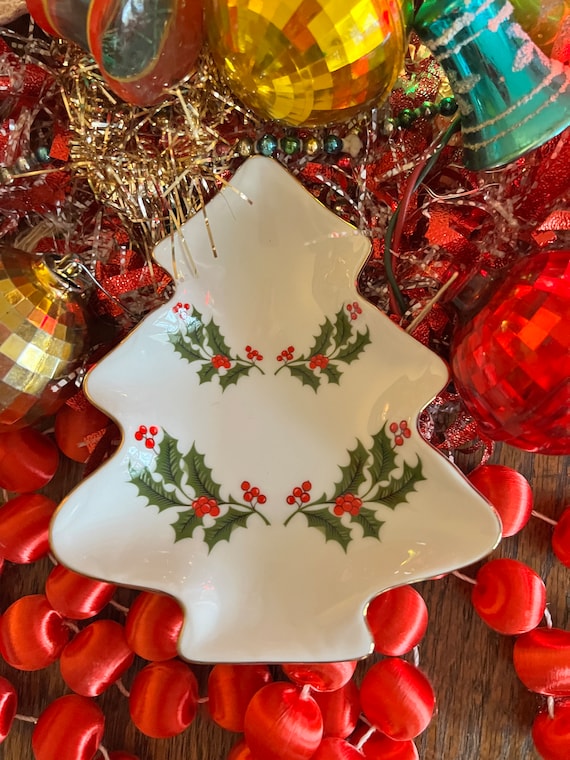 Xmasセール 新品ジャンティAuthenticドレープが優雅大きな花柄が印象的 Pretty Vintage Ceramic Christmas Tree Gilded Holiday Candy Dish