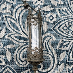 Exquisite Ornate Gothic Revival Byzantine Victorian Large Glass Taper Candle Church Lantern Sanctuary Hanging Chain Lamp Old Reproduction