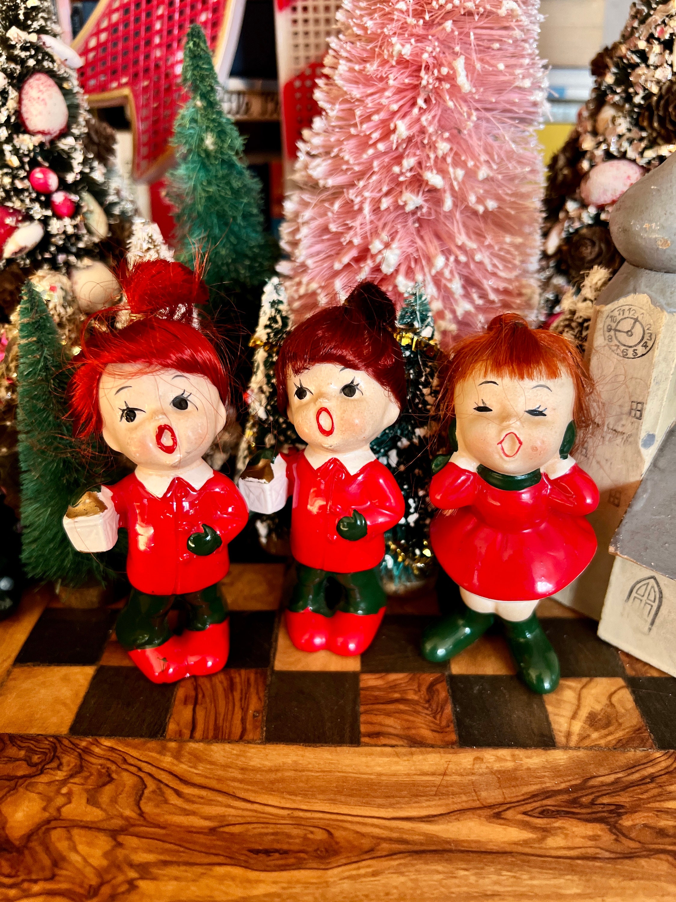 Kitsch Christmas Vintage Figurines Napco Redhead Little Girl