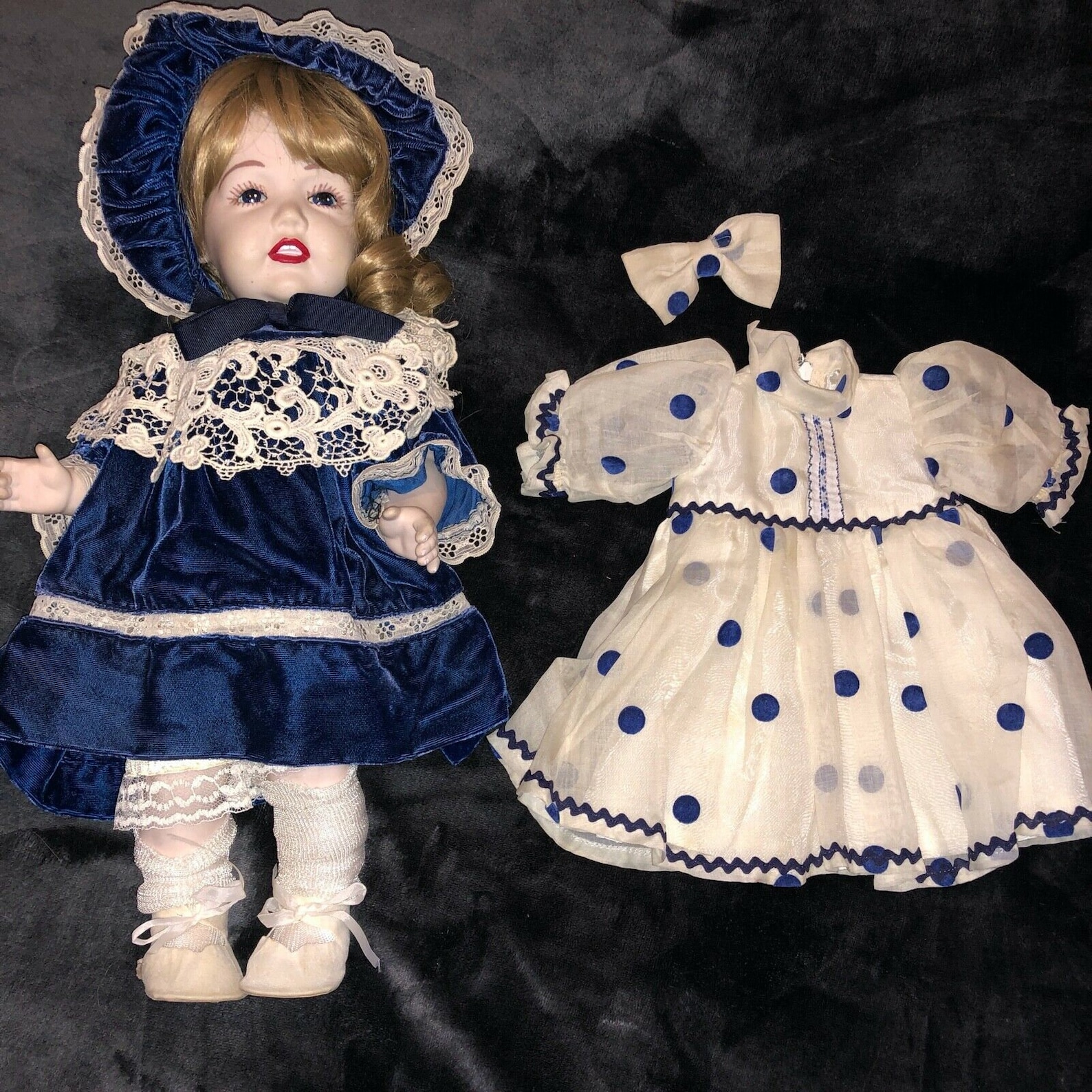 Antique Doll Dresses Handmade 1900 1 Velvet 1 Polka Dot Etsy