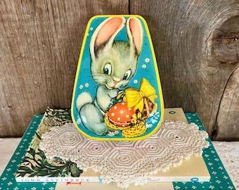 Bonita lata de metal con forma de conejito de Pascua vintage para golosinas George W. Horner, hecha en Inglaterra, lata de caramelos ingleses