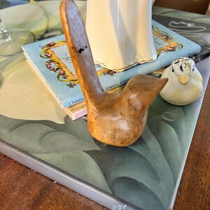 Vintage Artisan Hand Carved Wooden Song Bird Figurine Wisconsin Folk Art Small Bird Figurine