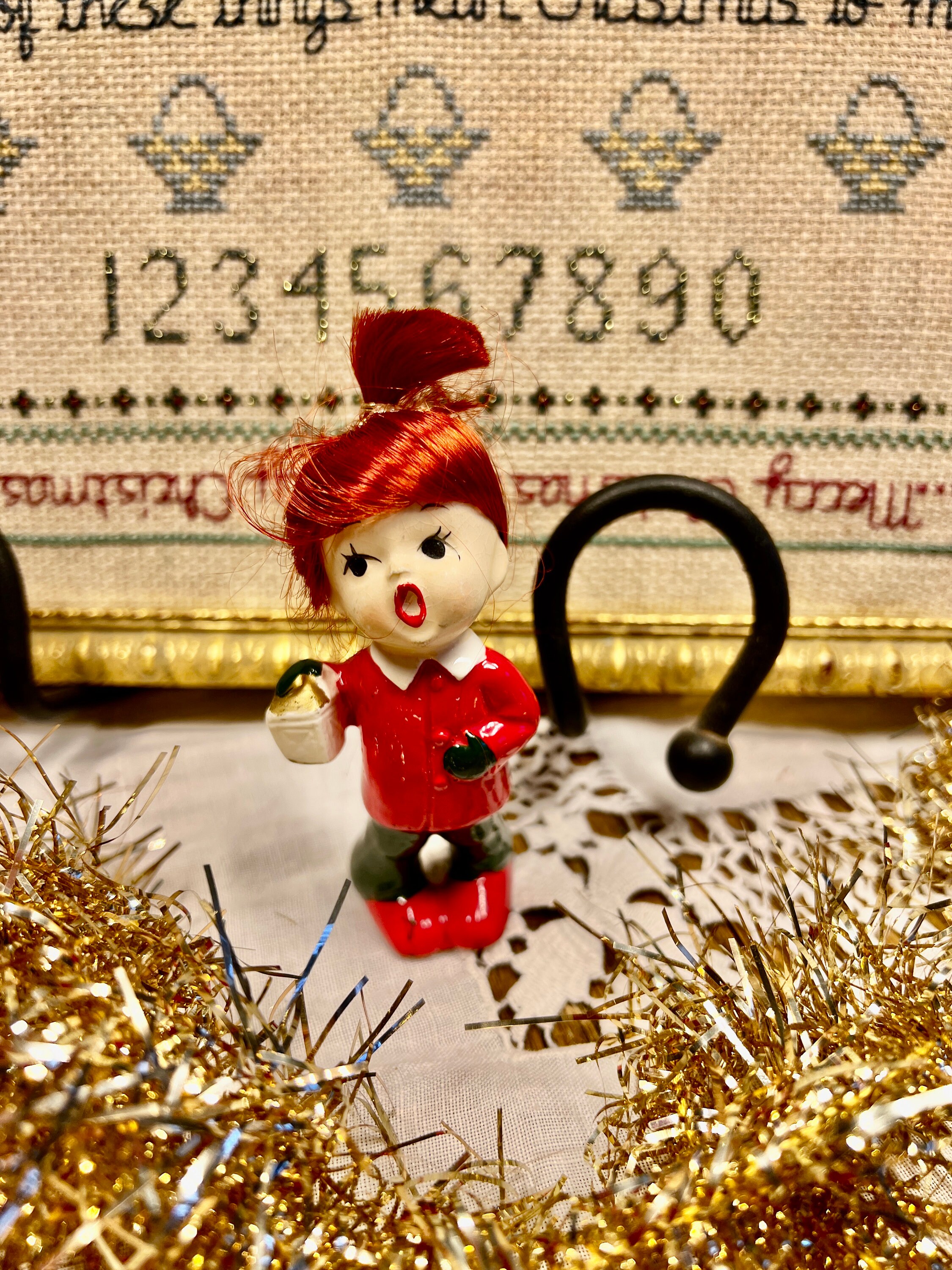 Kitsch Christmas Vintage Figurines Napco Redhead Little Girl