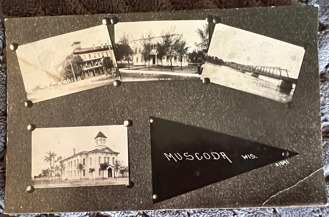 Antique Muscoda Wisconsin Black White Photograph Postcard of 3 1800's