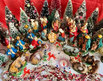 Gorgeous Vintage Nativity Creche Set Mix of Germany and Italy Figurines Christmas Religious