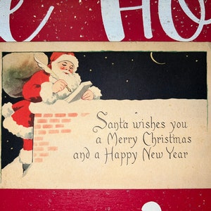St. Nick With Xmas List & Pen on Chimney 1925 Weihnachtspostkarte "