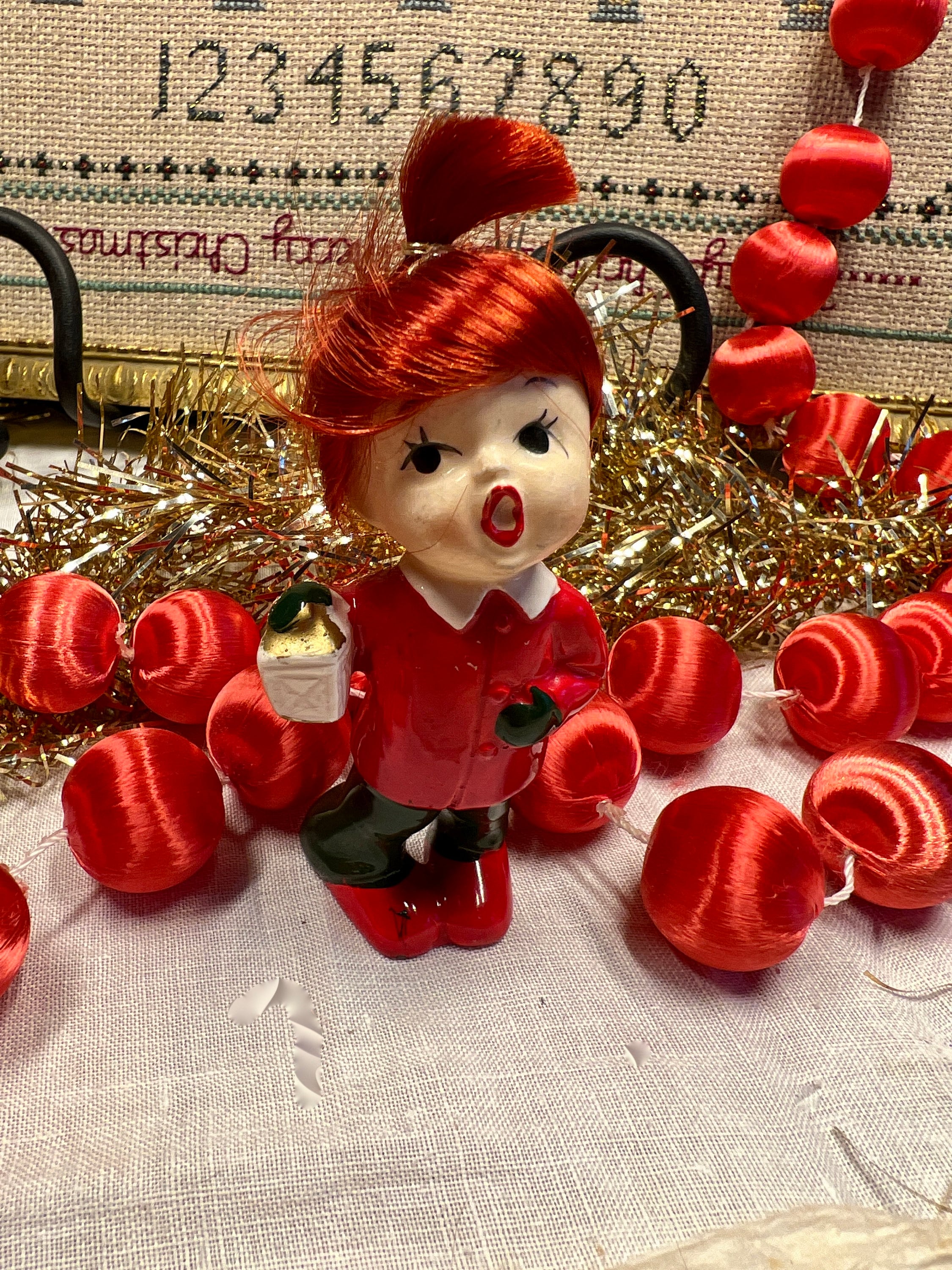 Kitsch Christmas Vintage Figurines Napco Redhead Little Girl