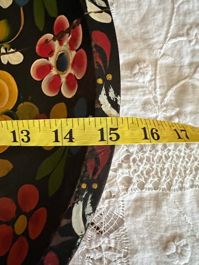 Pretty Vintage Hand Carved Handpainted Mexican Batea Wood Bowl Folk