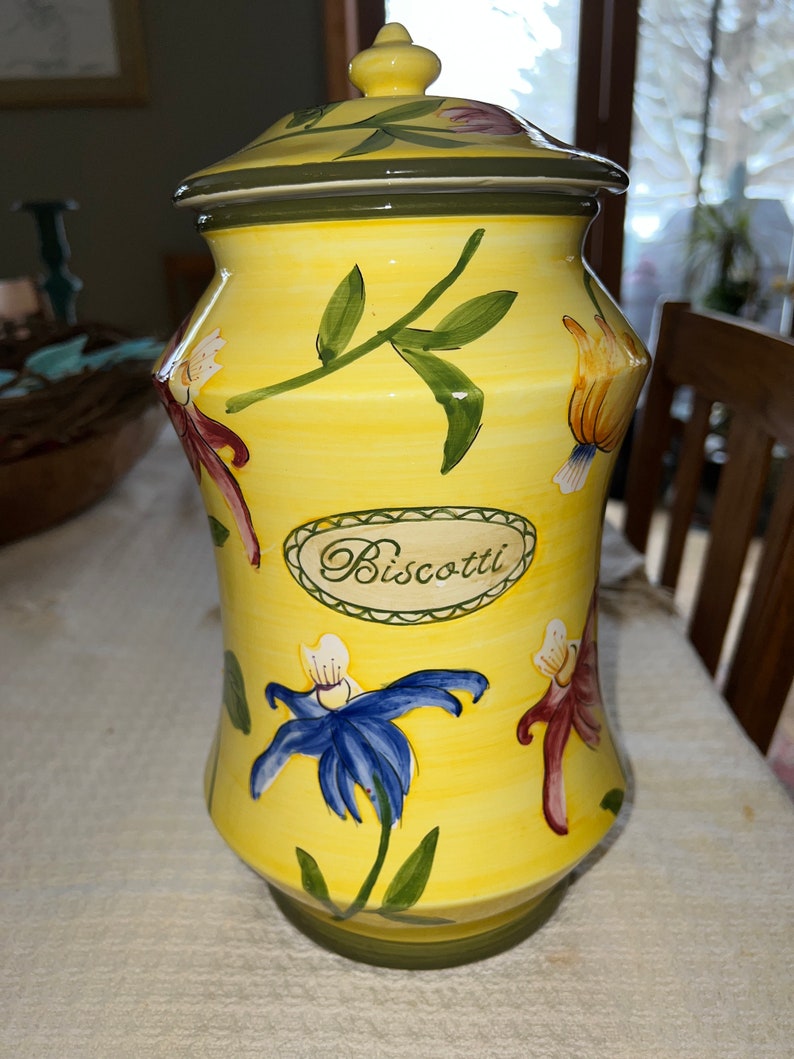 Bright Yellow Collectible Vintage Italian Biscotti Cookie Jar Etsy