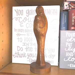 Antique Folk Art Wood Carving Madonna and Child Mary and Baby Jesus Religious Statute 10&quot; Figurine  Wisconsin Made Unsigned