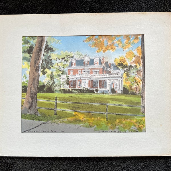 Americana Limited Edition A Gray's Watercolor Elwood House DeKalb, IL Hand Painted Art Print by Davis Gray Matted 11 x 14" overall