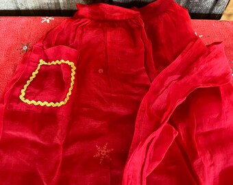 Holiday Party Apron Pretty Red & Gold Trim Sheer Organza Christmas Apron Entertaining Fancy Apron 1950s Collectible