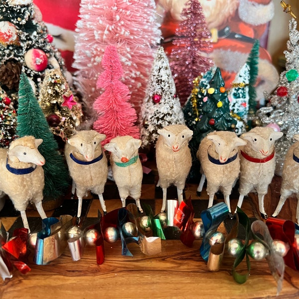 Wonderful Vintage Putz Matchstick Wool Body Nativity Sheep Old World Christmas Made in Germany Figurines Retro Xmas Display