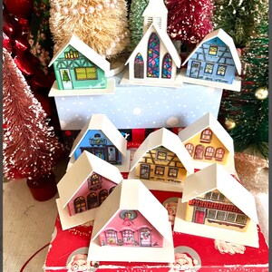Fun Kitschy Vintage Putz Illuminated Christmas Alpine Village Plastic Original Plastic Houses Choose From Menu Multiple Colors Shapes Sizes