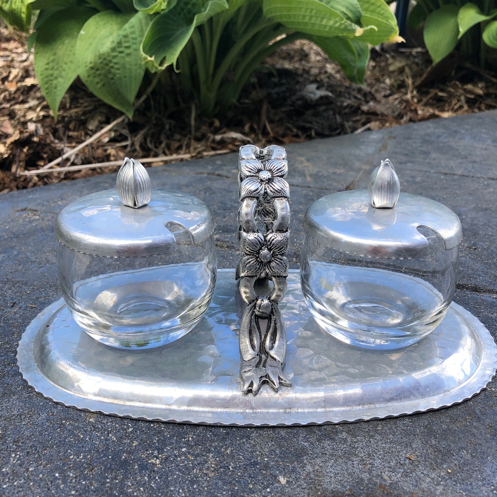 Antique Mid Century Hammered Aluminum Condiment Server | Etsy