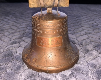 Early 1900's Copper Plated Liberty Bell Promotional Advertising Coin Bank State Bank of Platteville, WI 4.5Tx4W Wisconsin Collectible