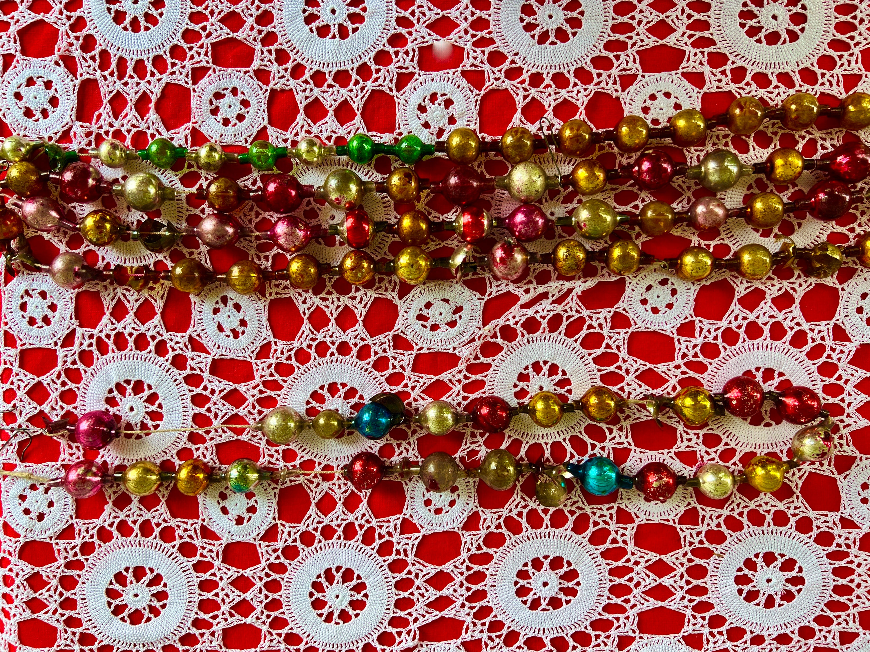 Beautiful Vintage Old Distressed Mercury Glass Multi-Colored Beaded Christmas Garland Multiple Hooks to Secure Choose: 100" & 30" Strands
