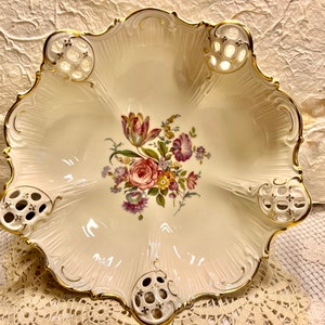 Rare Antique 1910 Effenbeln R C Rosenthal Kronach Germany Moliere 2824 38 Gilded Reticulated Scalloped Floral Bowl Dish