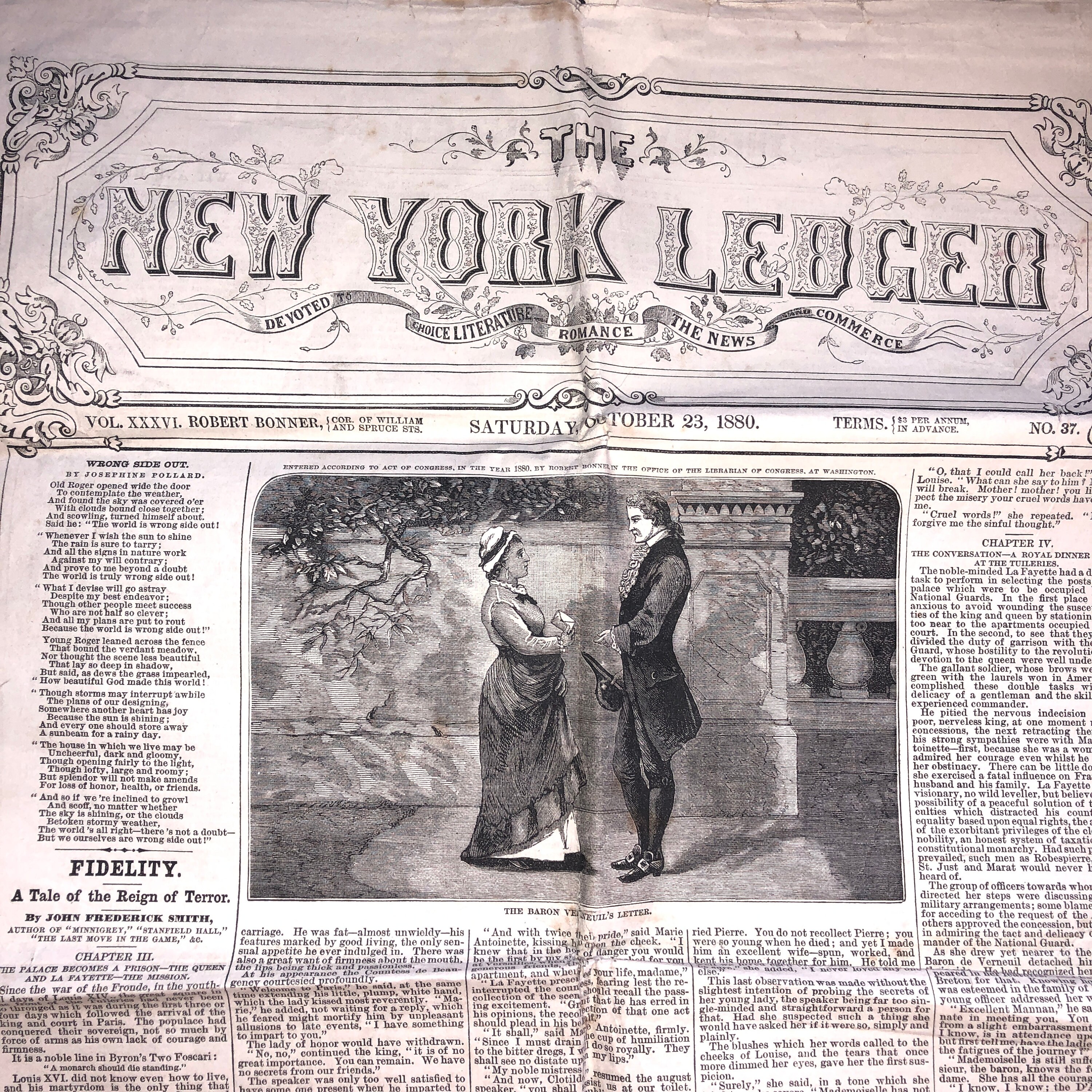 Rare Collectible Victorian Newspaper Antique New York Ledger Oct