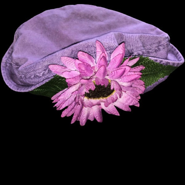 Fun Whimsical Vintage Purple Flower Women's Gardener's Bucket Hat Funky Fun Fashion Dress Up Costume Accessory Cotton With Flower Pin