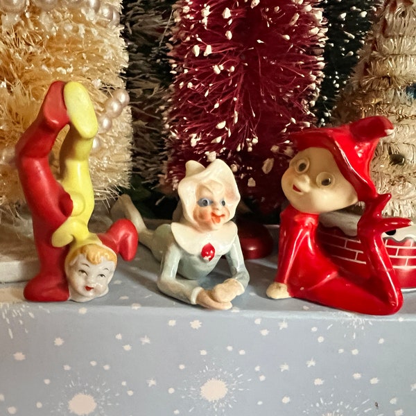 Choose from Menu: Adorable VINTAGE Pixies; Red Google Eyed, Jester Pixie and  Relpo # A1150 Ceramic Occupied Japan Christmas