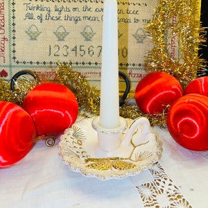 Norcrest Golden Pine Pretty Pink Vintage Christmas Holiday Ceramic Candlestick Holder