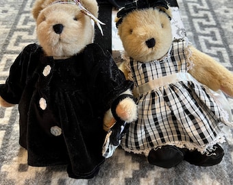 Muffy VanderBear Portrait In Black and White Bear; Choose: Muffy Black Velvet Dress; Muffy Black & White Plaid Taffeta Dress
