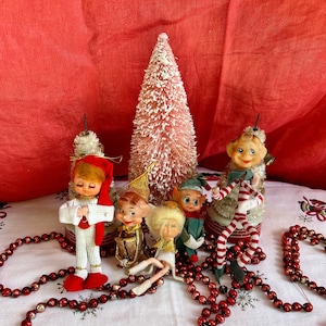 Christmas Ornament Elf & Holly Diorama Plastic Tube Mid Century