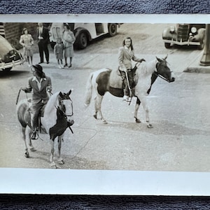 Antique Sepia Black White Photograph 1930&#39;s -&#39;40&#39;s Era Parade Women on Western Painted Ponies Horse Back Cincinnati Ohio
