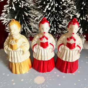 Super Cute Kitschy Choir Boy Ornament Vintage Singing Choir Boys Christmas Ornaments Irwin Plastics Retro MCM Red White Hard Plastic
