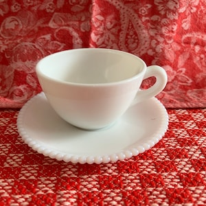 Beautiful Vintage White Milk Glass Tea Cups and Saucer Cottagecore Shabby Chic