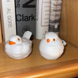 Vintage Pair of Little White Porcelain Bone China Song Birds Finches Chickadees Doves Figurines