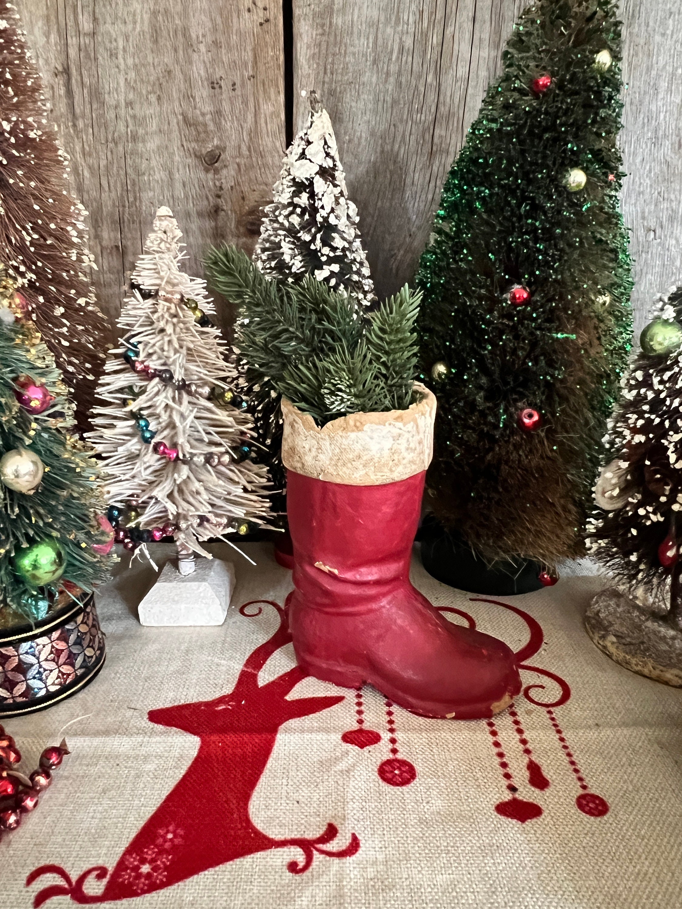 Old German Paper Mache Santa Boot Candy Container Christmas