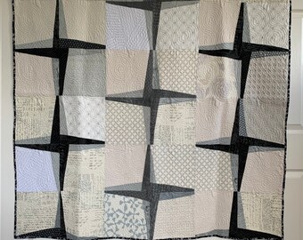 Rising Star - Modern Quilt In Black, Grey and Cream | Lap Side Quilt