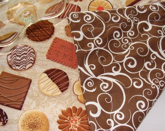 Table Topper Bread Cloth Basket Liner Sweet Treats Brown Print Reversible