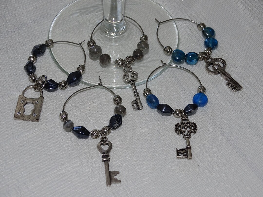 Wine Glass Charm Set of 5 Key to My Heart Charms Etsy