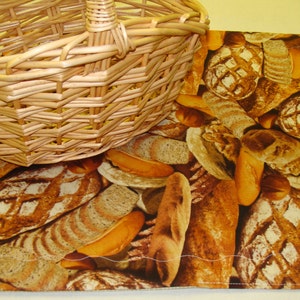 Table Topper Bread Cloth Basket Liner Artisan Bread Print Reversible