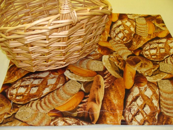 Table Topper Bread Cloth Basket Liner Artisan Bread Print Reversible