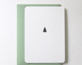 Original handgestempelte Weihnachtskarte Weihnachtsbaum minimalistisch Schwarz und Weiß handgemacht