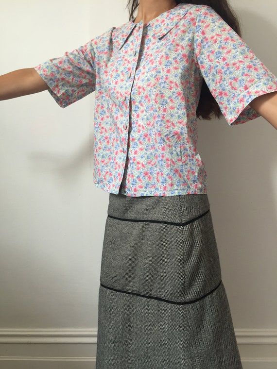Vtg 80s peter pan collar floral shirt