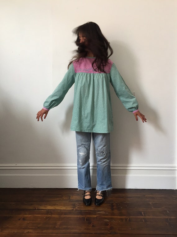 Vtg 80s bishop sleeve smock blouse