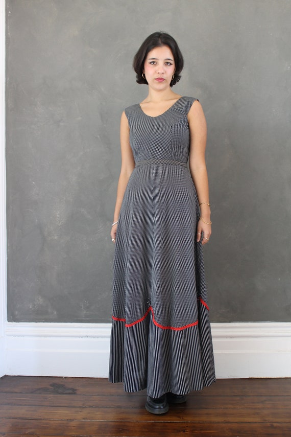 Vtg 70s formal polka dot maxi dress