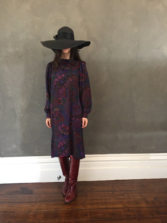 Vtg 80s floral balloon sleeve dress