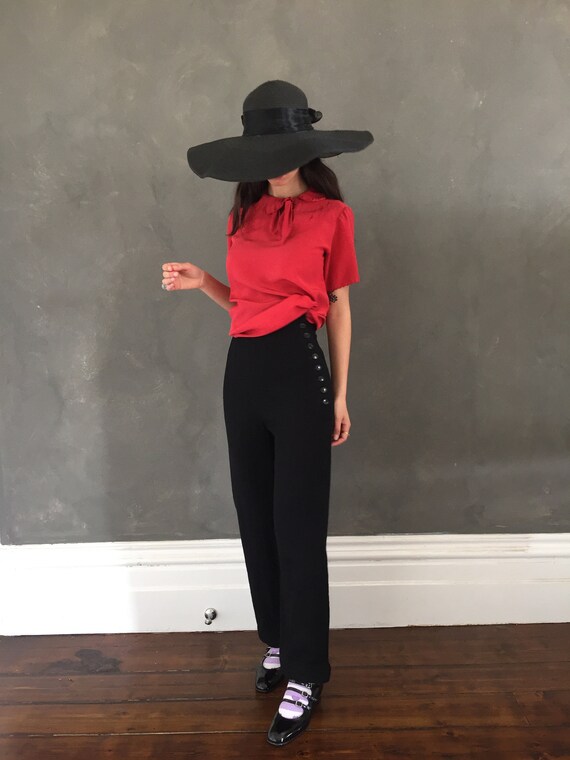 Vtg 80s red silk blouse with a peter pan collar